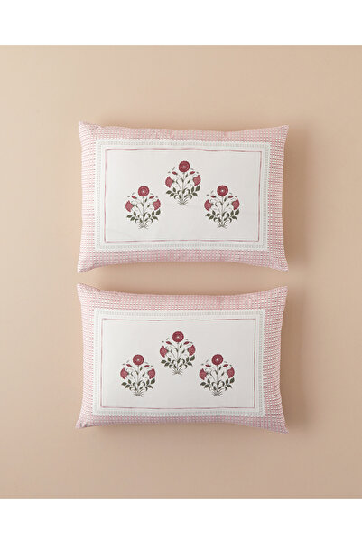 English Home Βαμβακερή μαξιλαροθήκη διπλής όψης με φλοράλ καρό σχέδιο, 2 τεμά...