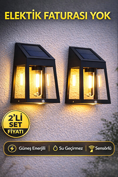 Ecuy 2’li Solar Duvar Aplik Güneş Enerjili IP44 Su Geçirmez Sensörlü Bahçe Ba...