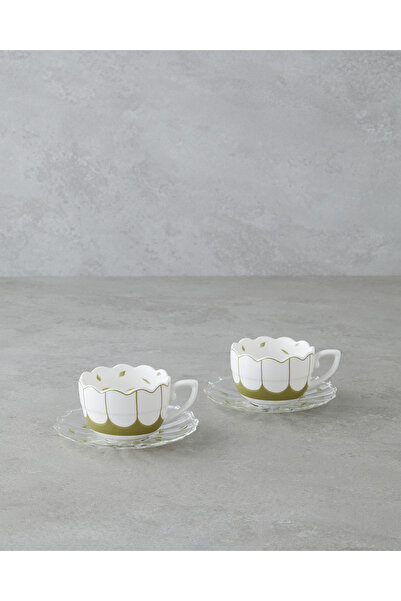 English Home Purepetal New Bone China 4 Parça 2 Kişilik Cam Tabaklı Kahve Fin...