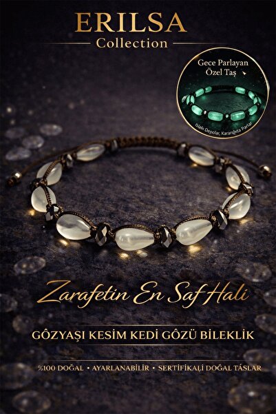 Erilsa Certified Cat's Eye Bracelet - 9mm Teardrop Phosphorescent Night-Glowi...