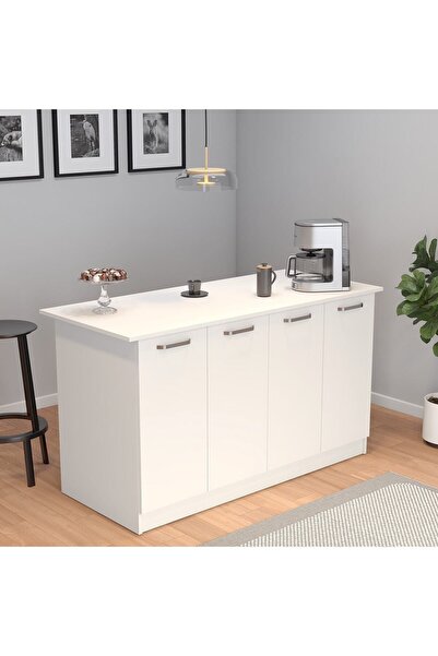 UMGMOBİLYA Patentli Beyaz Ada Mutfak Bar Masasi Yemek Masasi