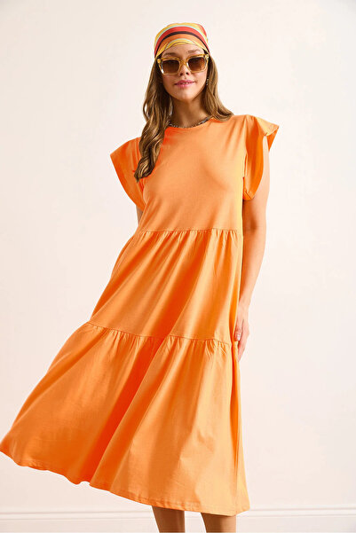 Olalook Γυναικείο μίντι βαμβακερό φόρεμα με βολάν με μανίκια μέσα στο πεπόνι ...