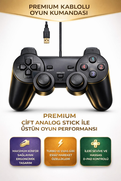 Maybax Oyun Kolu Pc Laptop PS3 Uyumlu Titreşimli Usb 2.0 135cm Kablo Çift Ana...