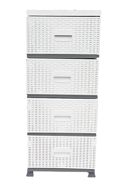 FERAH PLASTİK Beyaz Raddan Komodin 4 Çekmeceli Büyük Boy Modern Tasarım Plast...