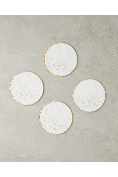 English Home Adelina 4'lü Bardak Altlığı 14 cm Beyaz-Gold