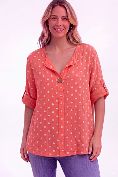 AYASOFYA OTANTIK Γυναικείο ιταλικό σολομό Πουά Με σχέδιο με λεπτομέρεια με κο...