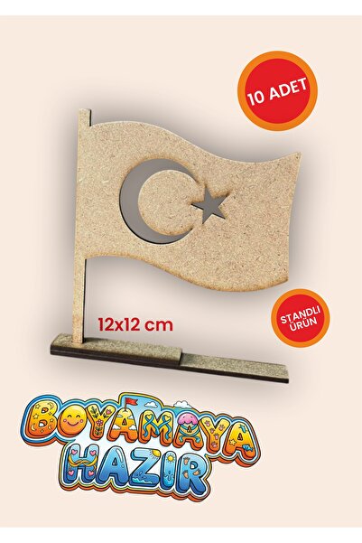 Boyanabilir Türk Bayrağı Standlı Ahşap Oyuncak Etkinlik Aktivite