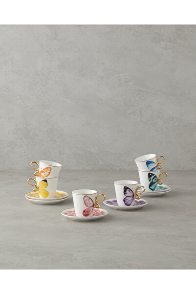 English Home Butterfly Rose New Bone China 12 Parça 6 Kişilik Kahve Fincan Ta...
