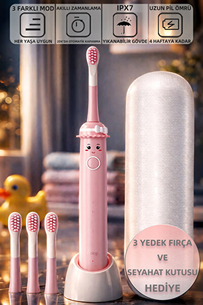 Mioji Oral B2 Kids Care Şarj Edilebilir Çocuk Diş Fırçası Pembe + 3 Yedek Baş...
