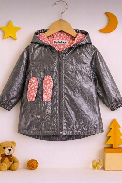 DeKuBaby Cat Flower Water Repellent, K με κουκούλα Παλτό-Αδιάβροχο για κορίτσ...
