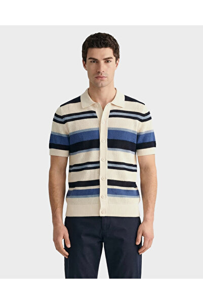 Gant Erkek Mavi Regular Fit Çizgili Kazak