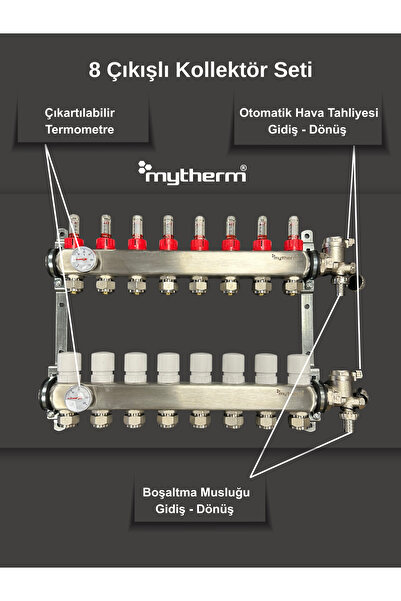 mytherm 8'li Yerden Isıtma Kollektör Seti Debimetreli Paslanmaz