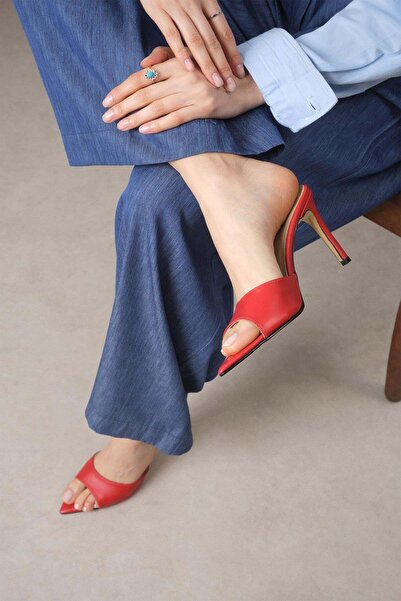 Mio Gusto Ivy Γνήσιο Δέρμα Κόκκινες Γόβες Γυναικείες Παντόφλες