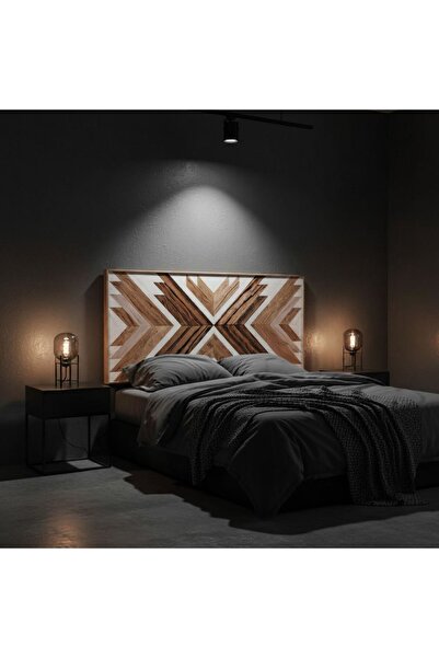POSTOTTO Masif Ahşap Mozaik Çift Kişilik Yatak Başlığı - 170x85 cm Beyaz & Do...
