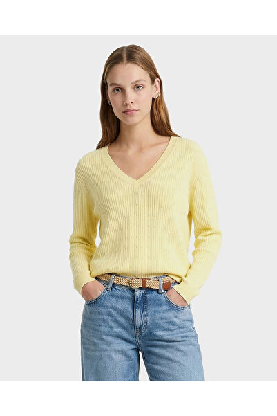 Gant Kadın Sarı Regular Fit V Yaka Kazak