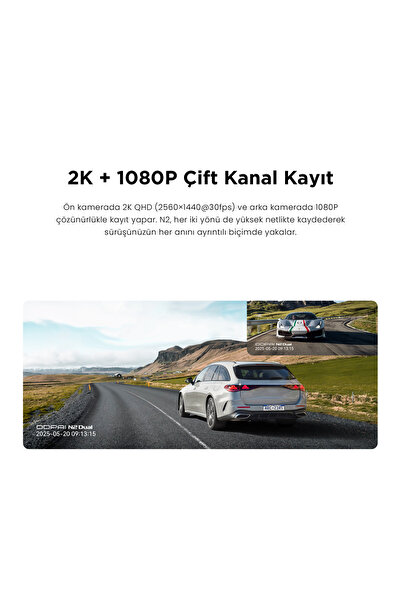DDPAI N2 Dual Araç Kamerası 2K Ön Arka WiFi Gece Görüş Park Modu