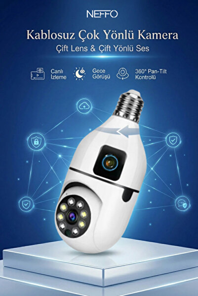 NEFFO Gece Görüşlü 360 Derece Led Işık 1080p Wifi Kamera Kablosuz Panoramik B...