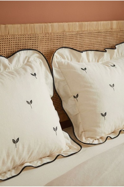 DB DANLA BALDİ Home Collection Double Bed Duvet Cover Set 100% Cotton Leaf Patterned Decorative Overlocked Ruffled