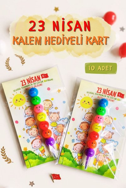 Sticker Ekspres 23 Nisan Hediyesi 10 Adet Kartlı Emoji Kurşun Kalem Çocuk Bay...