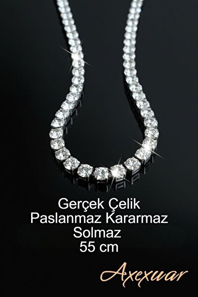 axexuar Gümüş Renk Özel Zirkon Taşlı Kare Kesim Su Yolu Kararmaz Parlak Çelik...