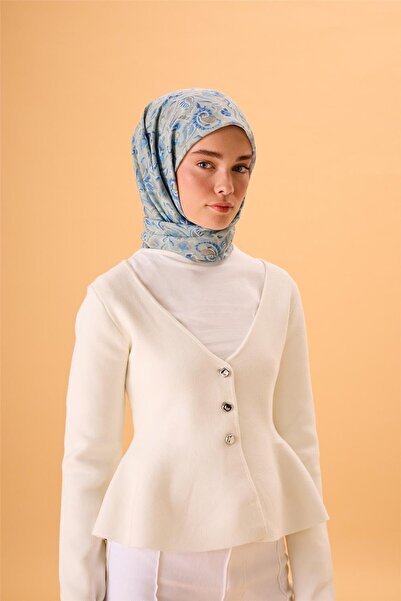 Silk Home Λεπτό βαμβακερό μαλακό κασκόλ με σχέδιο σε πράσινο-μπλε του ουρανού...