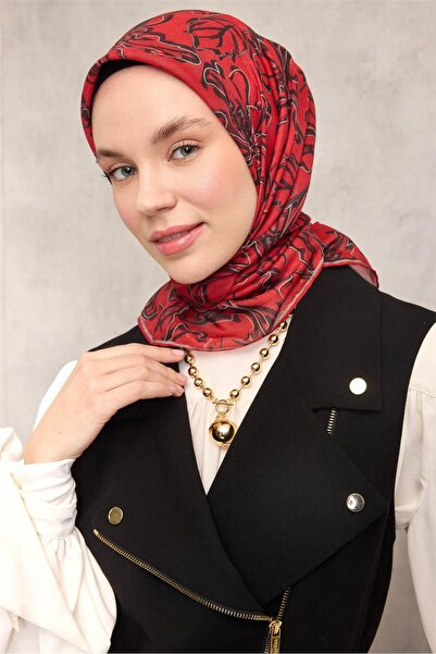 Silk Home Μαλακό κασκόλ από βαμβάκι και πολυεστέρα με κόκκινο φόντο, μοτίβο β...