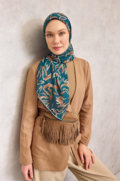 Silk Home Μαλακό κασκόλ από βαμβάκι και πολυεστέρα, βενζινομπλε με αφηρημένο ...