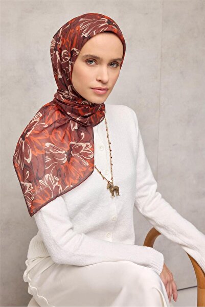 Silk Home Φουλάρι από βαμβάκι και πολυεστέρα Καφέ-Πορτοκαλί Μπεζ Μαύρο με Βοτ...