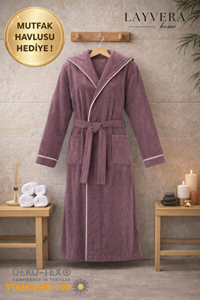 Layvera Μπουρνούζι για άνδρες και γυναίκες σε χρώμα μωβ | 100% βαμβάκι – με κ...