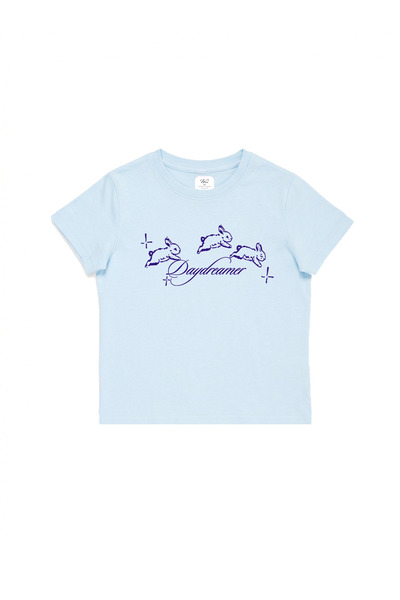 WHITE OF CREATIVE Kadın Daydreamer Tavşan Baskılı Baby Tee Crop Top