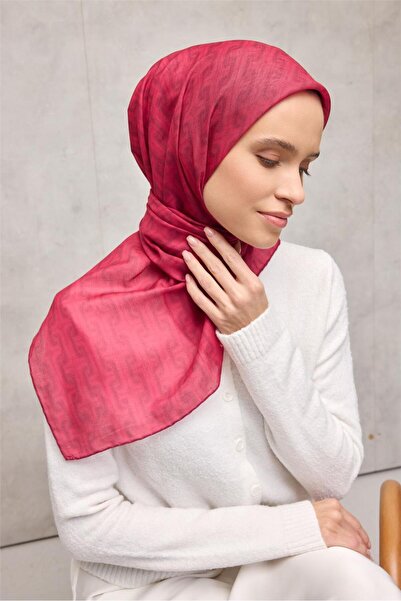 Silk Home Μαλακό κασκόλ από βαμβακερό πολυεστέρα Γεωμετρικό σχέδιο φούξια 90x90