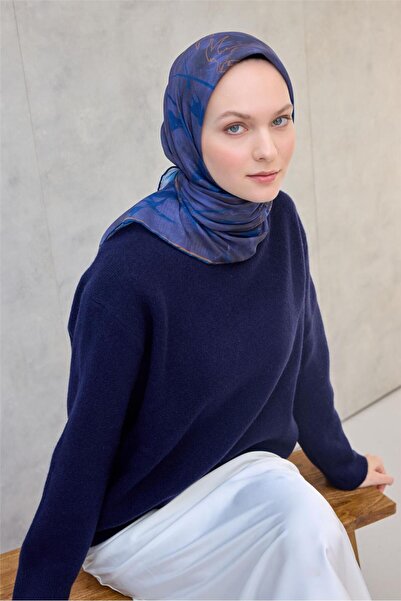 Silk Home Μαλακό κασκόλ από βαμβακερό πολυεστέρα με σχέδιο φύλλων βιολετί 90x90