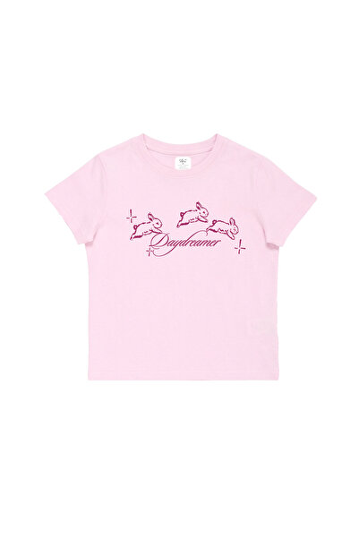 WHITE OF CREATIVE Kadın Daydreamer Tavşan Baskılı Baby Tee Crop Top