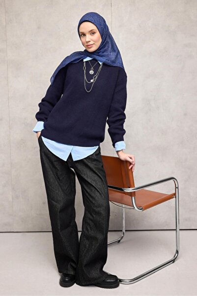 Silk Home Μαλακό κασκόλ από βαμβάκι και πολυεστέρα, σε μπλε του νυχτός, με γε...