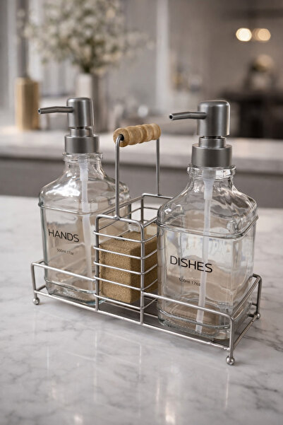 MAKRİ HOME Lüks Cam Ikili Sıvı Sabunluk & Deterjanlık Seti-500 ml Cam Sabunlu...