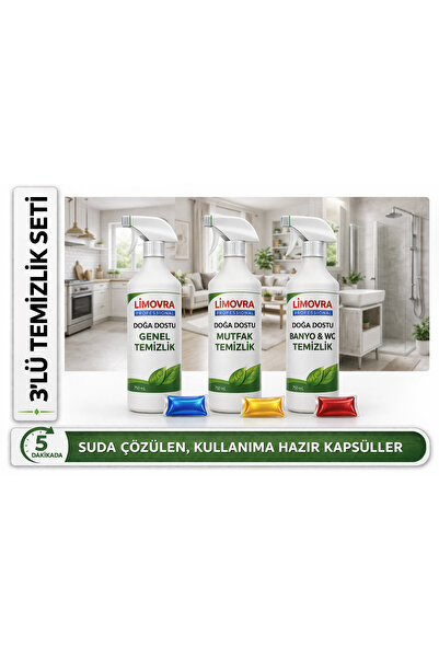 LİMOVRA (KIRMIZI-SARI-MAVİ) KAPSÜL 3'lü Temizleyici Set 750 ML -Bitkisel
