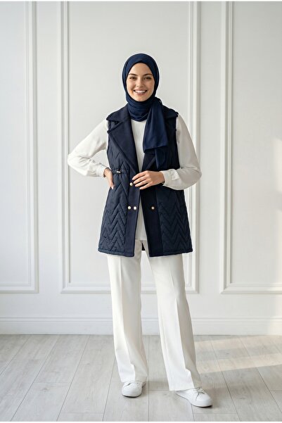 BENAHOLL Καπιτονέ φουσκωτό γιλέκο με μεταλλικά κουμπιά που σφίγγουν τη μέση B...