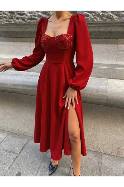 mass fashion Γυναικείο μακρύ φόρεμα με παγιέτες