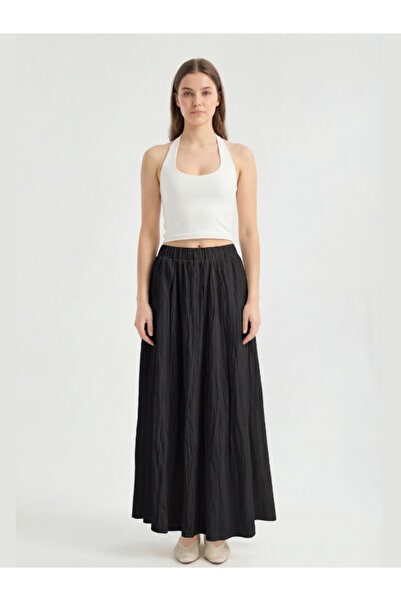 sea milano Γυναικεία μαύρη υφασμάτινη φούστα βουάλ με τσαλακωμένη υφή, ελαστι...