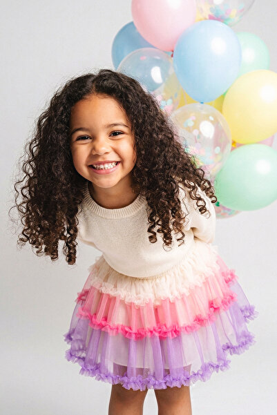 Banamio Πολύχρωμη κοριτσίστικη φούστα τούτου με βολάν και κορδόνι περίσφιξης ...