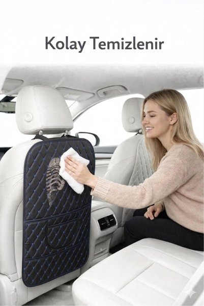 ECARTEKS PREMİUM QUALİTY CAR ACCESSORİES Car Seat Back Organizer Leather - Auto Goods Organizer Luxury Design with Pockets - Blue