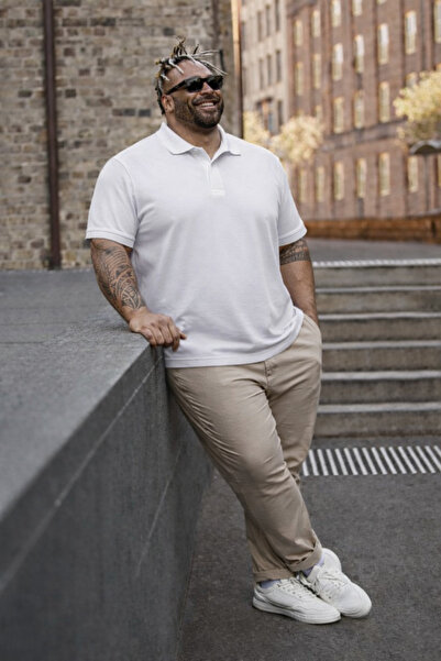 Maccali Ανδρικό μπλουζάκι μεγάλου μεγέθους Loose Basic λευκό γιακά πόλο