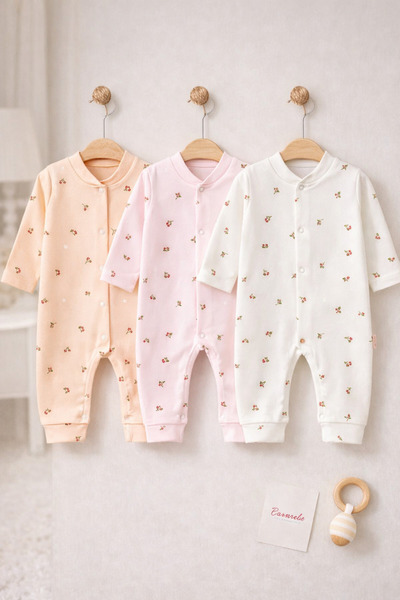 Bamoola %100 Pamuk Lale Desenli 3'lü Tulum