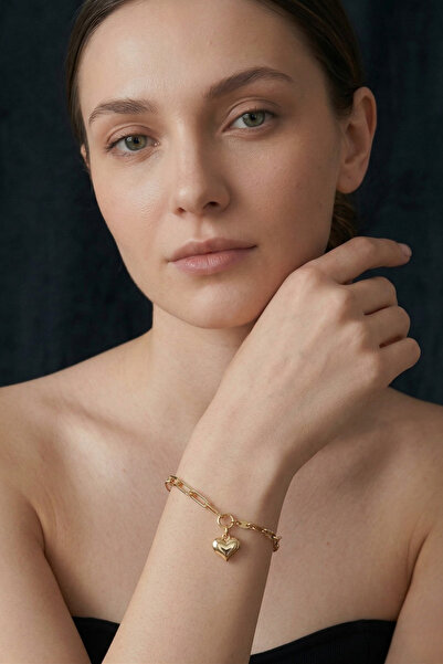 ZÜMRÜT SARRAF 14 Ayar Altın Ataç&Pullu Kalp Bileklik