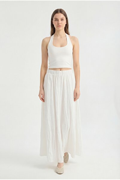 sea milano Γυναικεία λευκή υφασμάτινη φούστα από βουάλ με τσαλακωμένη υφή, ελ...