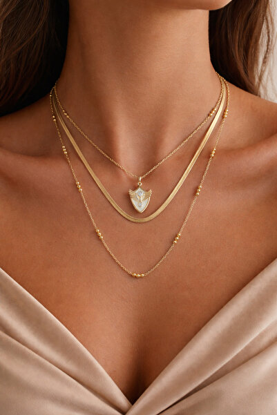 ANKA JEWELLRY ANKA KUŞ MODEL SEDEFLİ TOP ZİNCİR MADALYON GOLD KOLYE