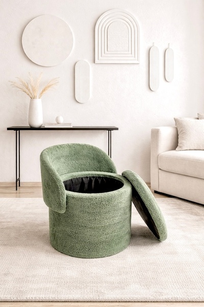 WEBPANYA X Large Yeşil Tedy Kumaş Sandıklı Silindir Dekoratif Katlanabilir Be...