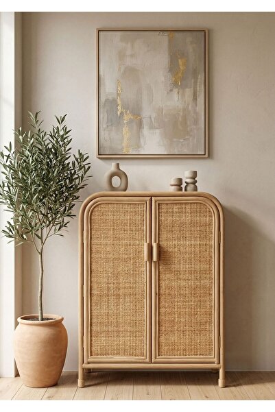 Lessio Home Santorini Rattan ( Bambu ) Hazeran Gardrop - El İşçiliği Bohem Ço...