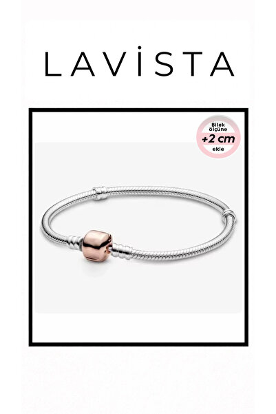 Lavista Silver Klips Rose Düz Gümüş Bileklik