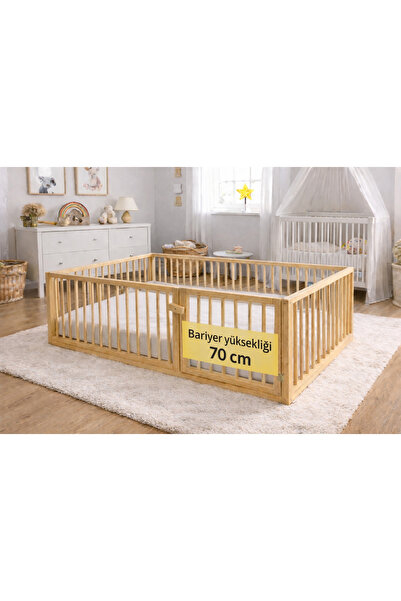 SRKYHOME CONSEPT 70 CM Yuvarlak Çıtalı Montessori Bebek Ve Çocuk Karyolası Do...